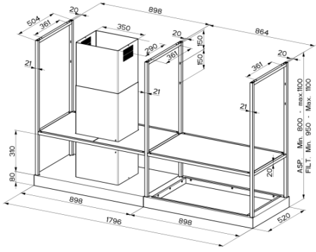 Островная вытяжка Faber T-SHELF EV8 TITANIUM MATT A180 325.0617.018