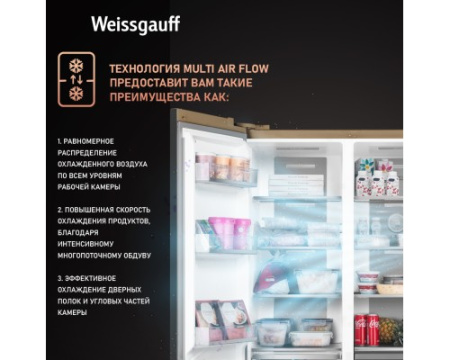 Отдельностоящий холодильник с инвертором Weissgauff WSBS 1036 Inverter NoFrost Premium Champagne Glass