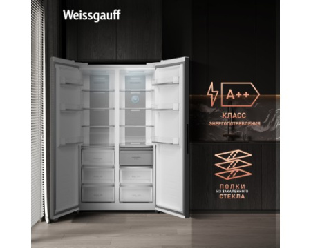 Отдельностоящий холодильник с инвертором Weissgauff WSBS 1036 Inverter NoFrost Premium White Glass