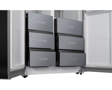 Отдельностоящий холодильник с инвертором Weissgauff WSBS 590 NoFrost Inverter Premium Dark Grey Glass
