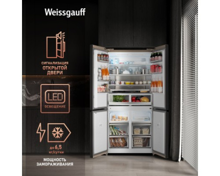 Отдельностоящий холодильник с инвертором Weissgauff WCD 510 Built-in Inverter NoFrost Champagne Glass