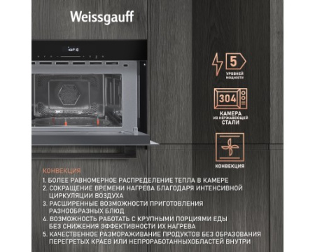 Встраиваемая микроволновая печь Weissgauff BMWO-341 DB Black Edition