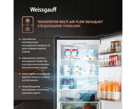 Отдельностоящий холодильник с инвертором Weissgauff WRK 185 Total NoFrost Inverter Black Inox