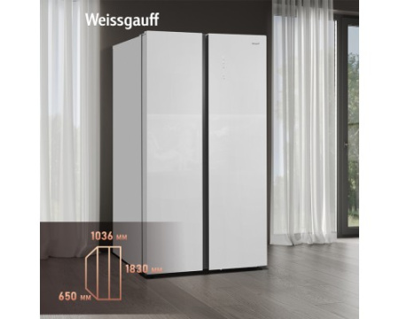 Отдельностоящий холодильник с инвертором Weissgauff WSBS 1036 Inverter NoFrost Premium White Glass