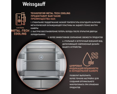 Отдельностоящий холодильник с инвертором Weissgauff WCD 590 Nofrost Inverter Premium Ecofresh Dark Inox