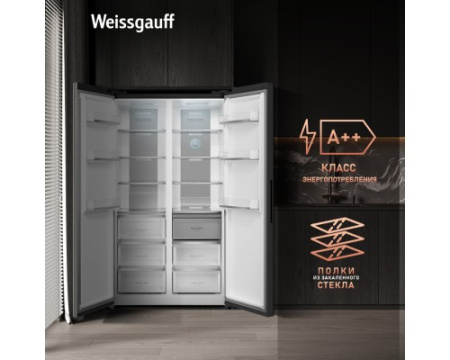 Отдельностоящий холодильник с инвертором Weissgauff WSBS 1036 Inverter NoFrost Premium Black Glass