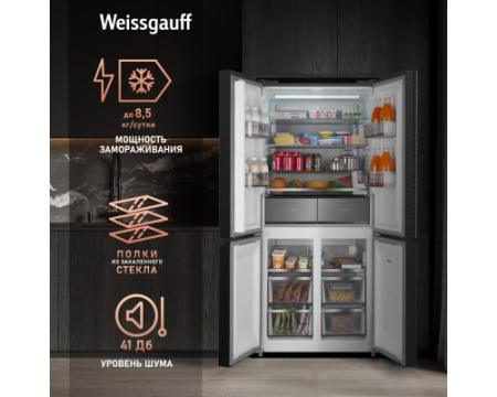 Отдельностоящий холодильник с инвертором Weissgauff WCD 590 NoFrost Inverter Premium Ecofresh Bru Steel Glass