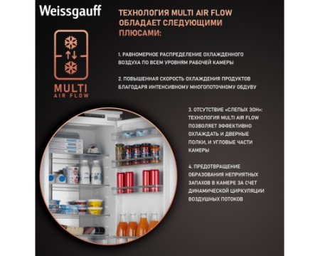 Встраиваемый холодильник с инвертором Weissgauff WRKI 195 Total NoFrost