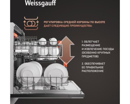 Встраиваемая посудомоечная машина с лучом на полу Weissgauff BDW 6037