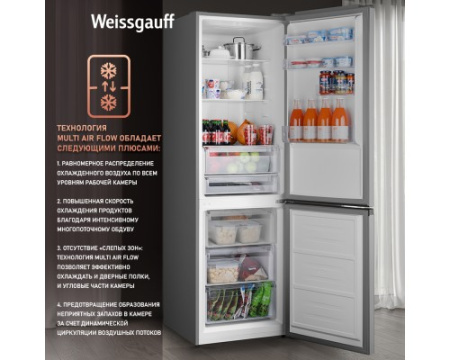 Отдельностоящий холодильник с инвертором Weissgauff WRK 2000 Total NoFrost Inverter Inox