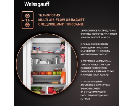 Отдельностоящий холодильник Weissgauff WFD 450 Built-in Inverter NoFrost White