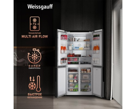 Отдельностоящий холодильник с инвертором Weissgauff WCD 450 White Rock Glass NoFrost Inverter