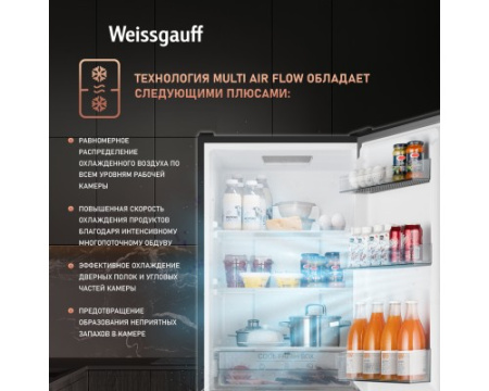 Отдельностоящий холодильник с инвертором Weissgauff WRK 2000 Total NoFrost Inverter Black