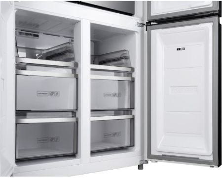 Отдельностоящий холодильник с инвертором Weissgauff WCD 590 Nofrost Inverter Premium EcoFresh White Glass