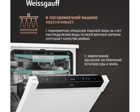 Посудомоечная машина с авто-открыванием и инвертором Weissgauff DW 6114 Inverter Touch AutoOpen White