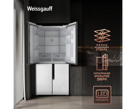 Отдельностоящий холодильник с инвертором Weissgauff WCD 450 White Rock Glass NoFrost Inverter