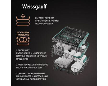 Посудомоечная машина с авто-открыванием и инвертором Weissgauff DW 6114 Inverter Touch AutoOpen Black