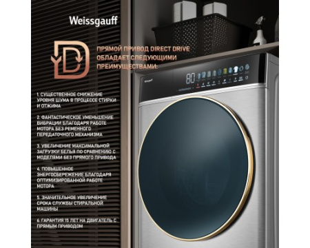 Стиральная машина с сушкой Weissgauff WMD 58411 Direct Drive Inverter Premium Steam Steel