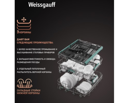 Умная встраиваемая посудомоечная машина Weissgauff BDW 6033 Wi-Fi Inverter Autoopen