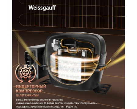 Отдельностоящий холодильник с инвертором Weissgauff WRK 2000 Total NoFrost Inverter White Rock Glass