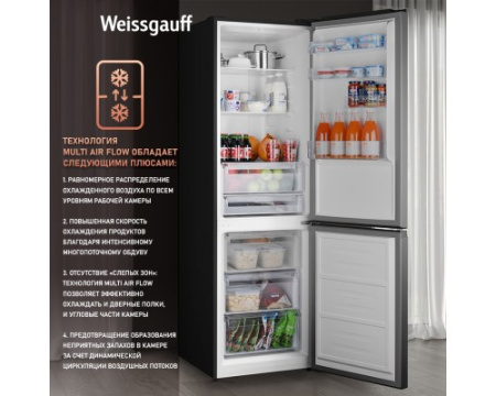 Отдельностоящий холодильник с инвертором Weissgauff WRK 2000 Total NoFrost Inverter Black Inox
