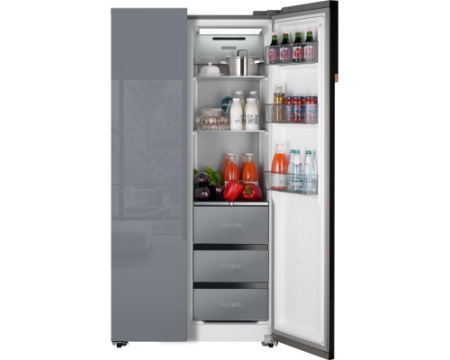 Отдельностоящий холодильник с инвертором Weissgauff WSBS 590 NoFrost Inverter Premium Dark Grey Glass