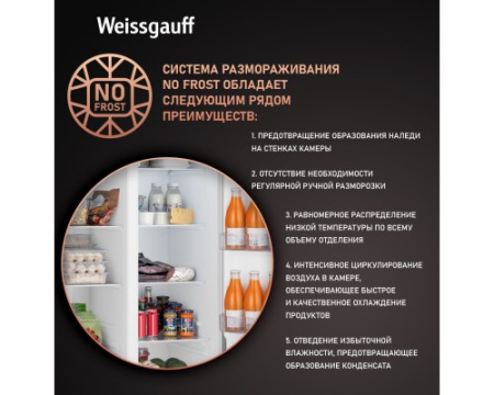 Отдельностоящий холодильник с инвертором Weissgauff WSBS 500 Inverter NoFrost Black Glass