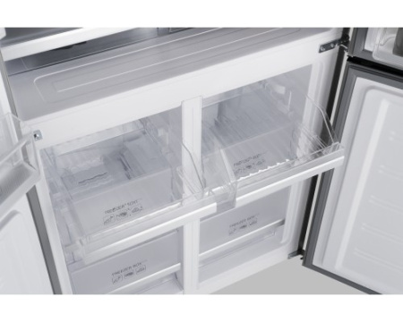 Отдельностоящий холодильник с инвертором Weissgauff WCD 450 Inox Glass NoFrost Inverter