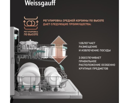 Встраиваемая посудомоечная машина Weissgauff BDW 6151 Inverter Touch AutoOpen Timer Floor